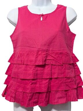Okaidi Girls Youth US Large Hot Pink Tiered Tank Top Blouse Preppy French Brand